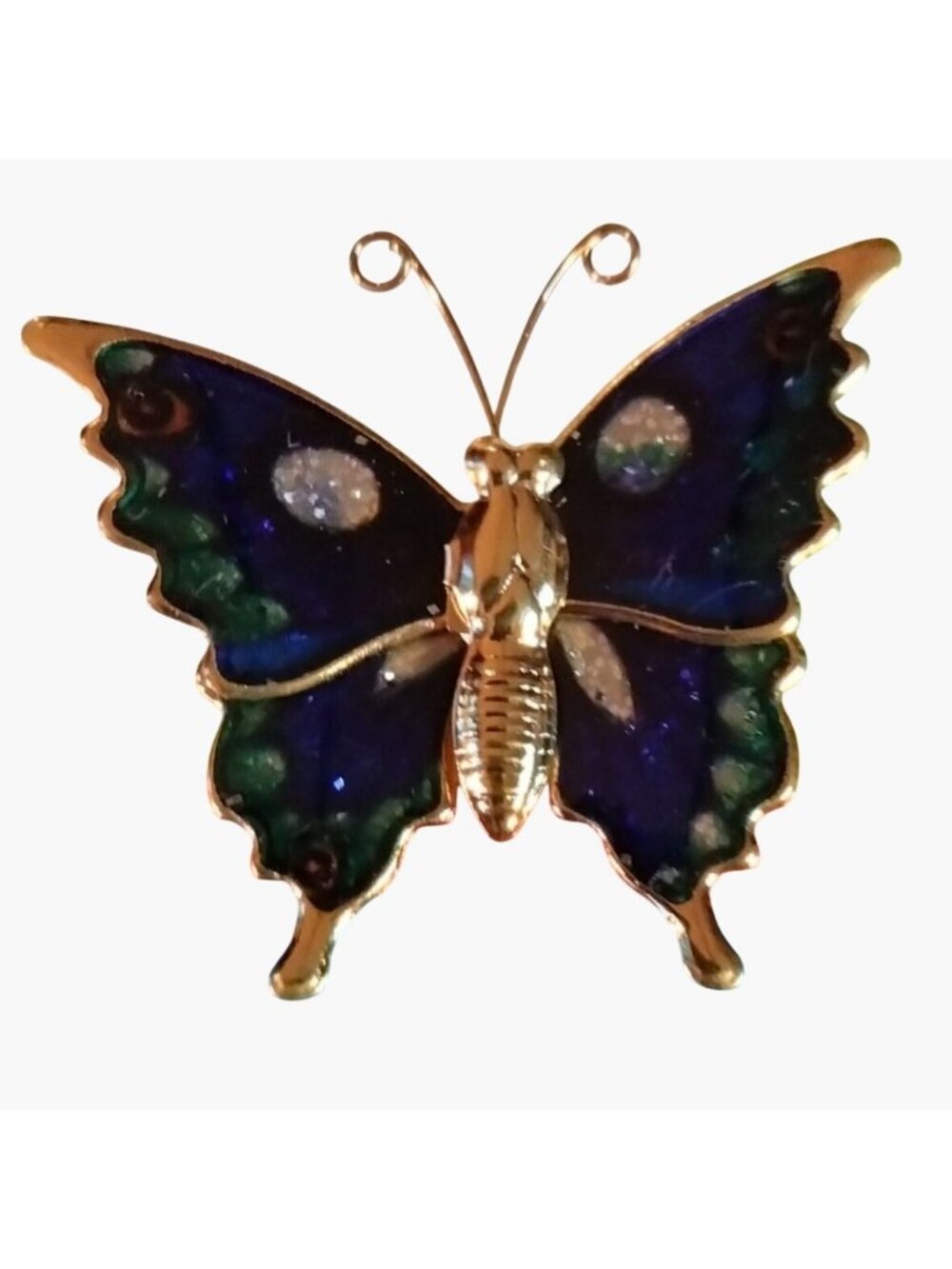 Colorful Enamel Butterfly Pin Blue Gold Tone Vibrant Decorative Boho Jewelry